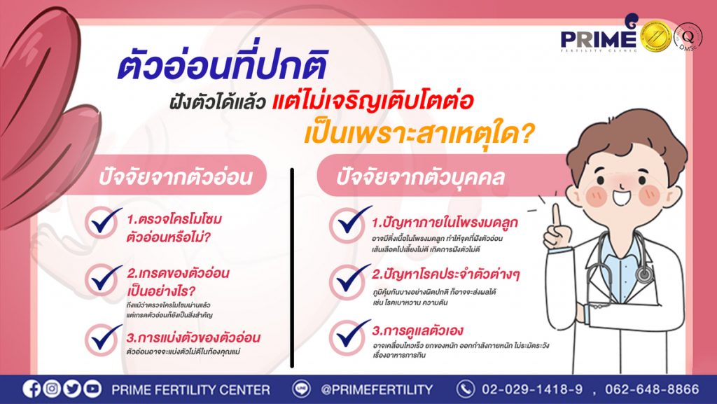 ตัวอ่อนที่ปกติ ฝังตัวได้แล้วแต่ว่าน้องไม่เจริญเติบโตต่อ เป็นเพราะสาเหตุใด web